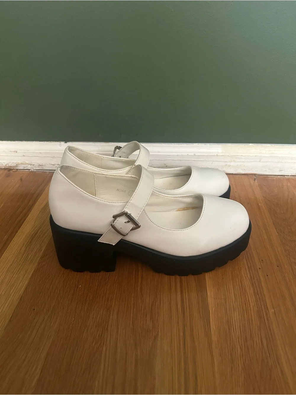 Nasty Gal White Mary Jane Platform Heels with Buckle